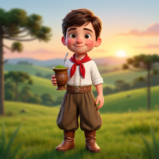 Personagem Pequeno Gaúcho com chimarrão