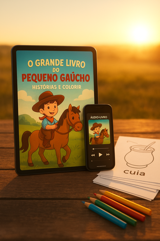 Livro Digital Pequeno Gaúcho em tablet e celular